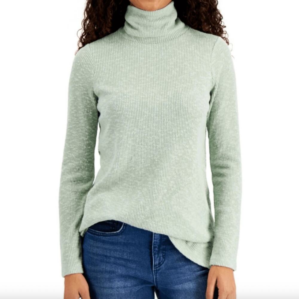 NEW Style & Co Rib Knit Tunic Top Size L Mock Neck Casual Layers Lightweight